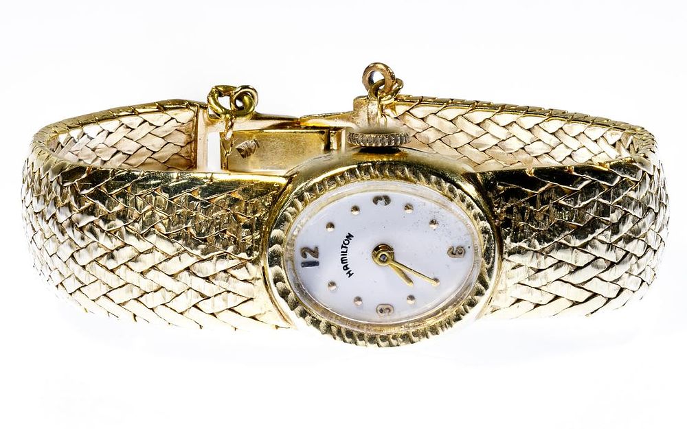 Lot 688: Hamilton 14k Gold Case and Band Wrist Watch