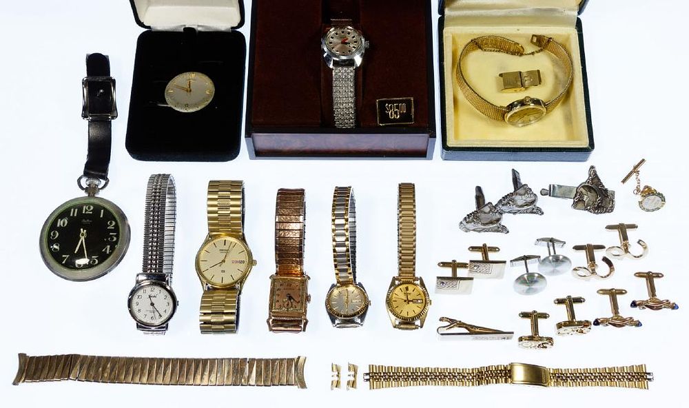 Lot 693: Wrist Watch and Cuff Link Assortment