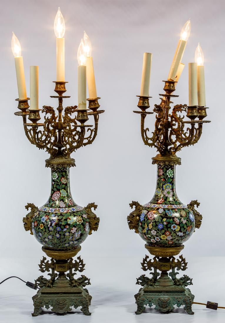 Lot 160: Victorian Cloisonne Candelabra Lamps