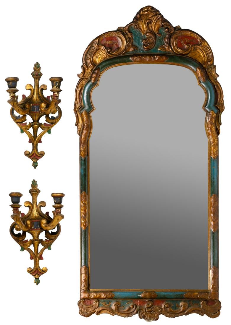 Lot 161: Framed Mirror and Candle Sconces