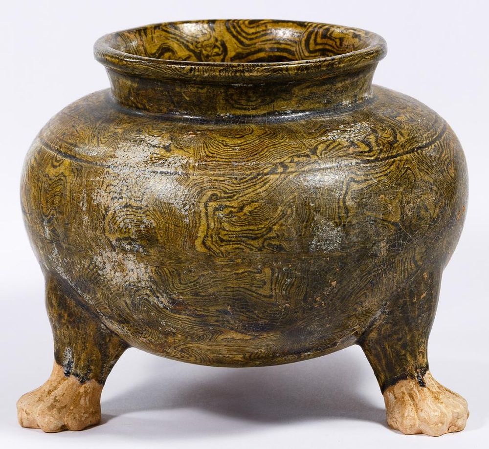 Lot 195: Chinese Marbled Clay Tripod Censer