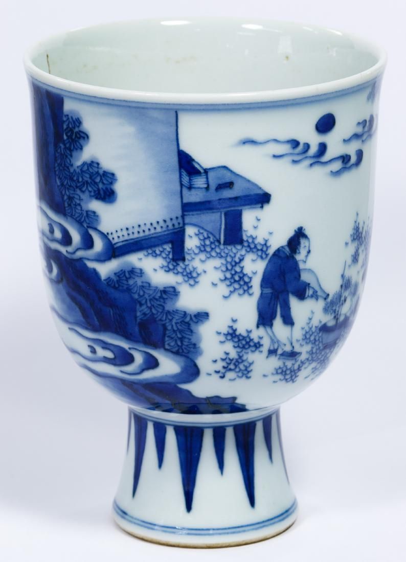 Lot 197: Chinese Porcelain Blue and White High Stem Cup