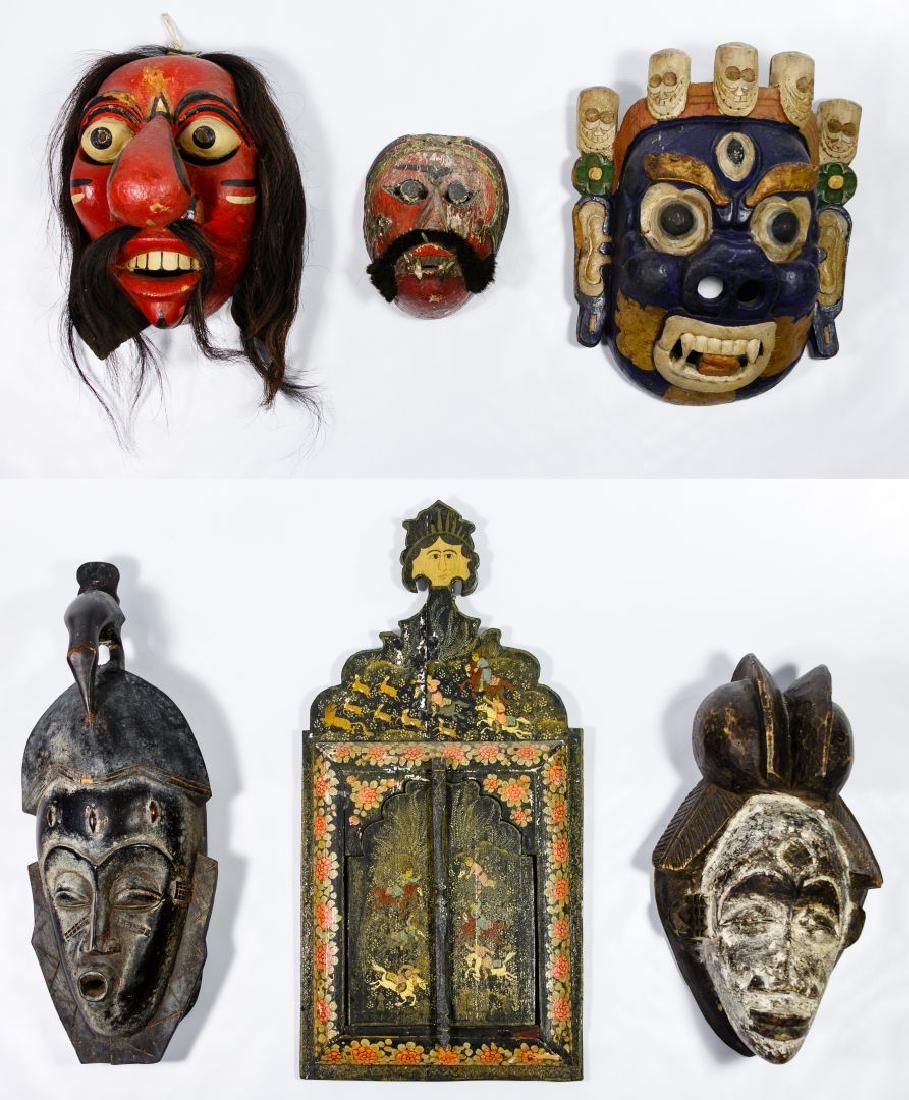 Lot 207: Carved Wood Mask and Mirror Assortment