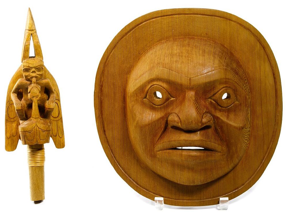 Lot 212: Native American Northwest Coast Mask and Rattle