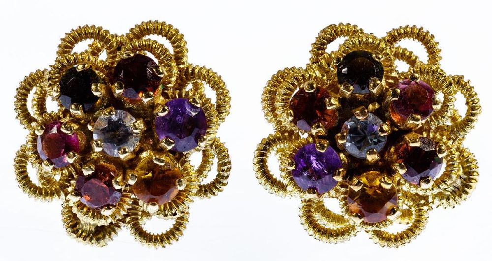 Lot 235: 14k Gold and Semi-Precious Gemstone Pierced Earrings