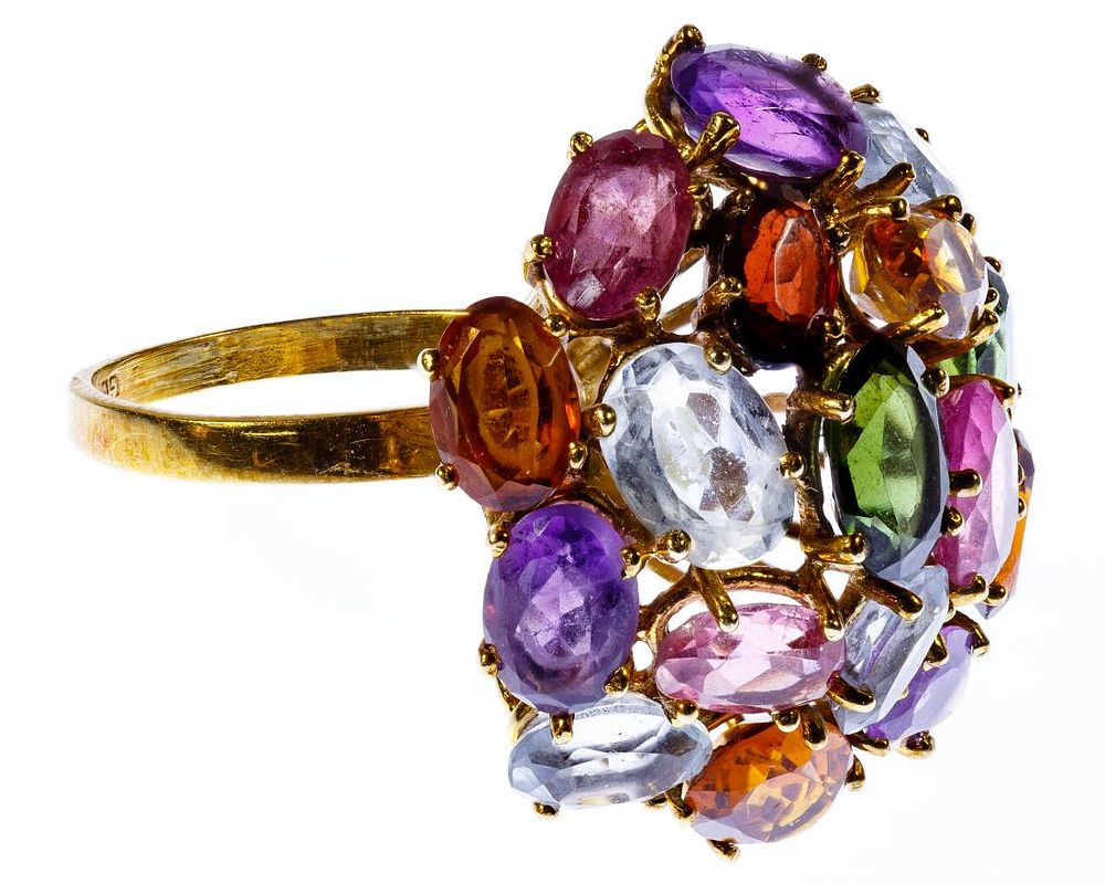 Lot 238: 14k Gold and Semi-Precious Gemstone Dome Ring
