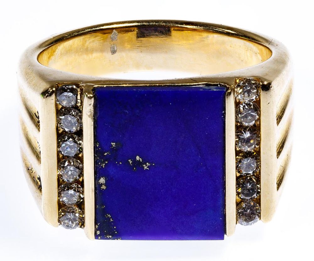 Lot 247: 14k Gold, Lapis Lazuli and Diamond Ring