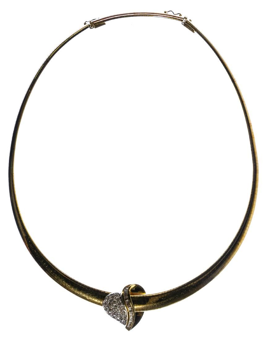 Lot 248: 14k Gold and Diamond Pendant on Omega Link Necklace