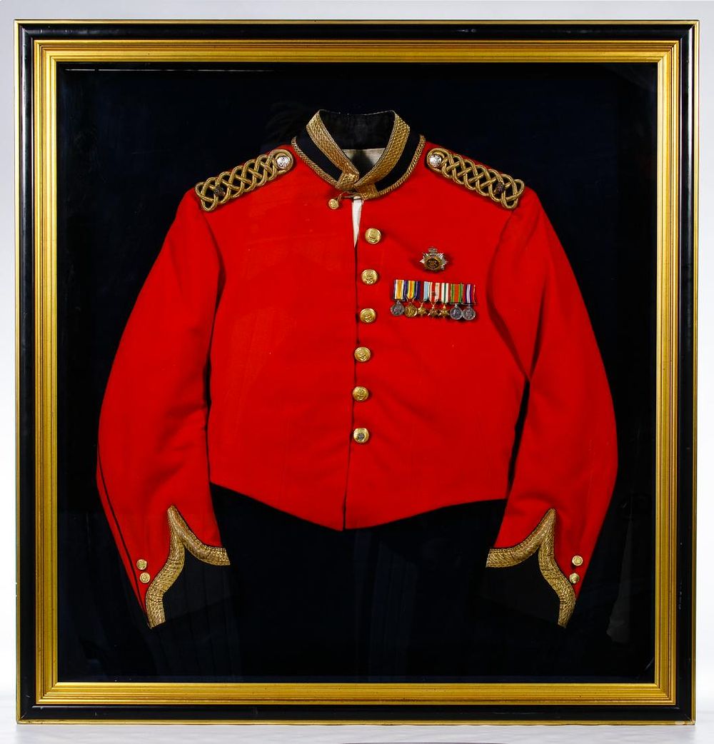 Lot 355: Decorative Framed Royal Marine Uniform Jacket and