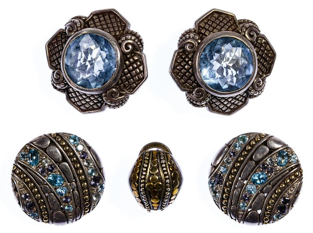 Lot 420: John Hardy and Stephen Dweck Sterling Silver Earrings