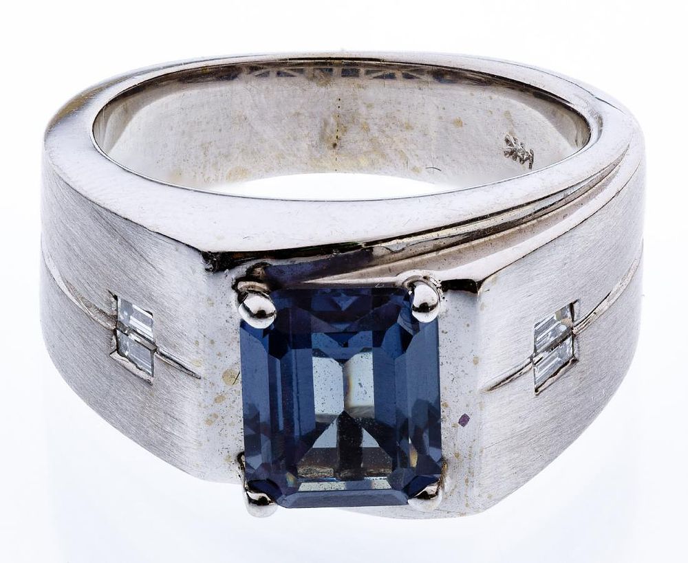Lot 166: 14k White Gold, Sapphire and Diamond Ring