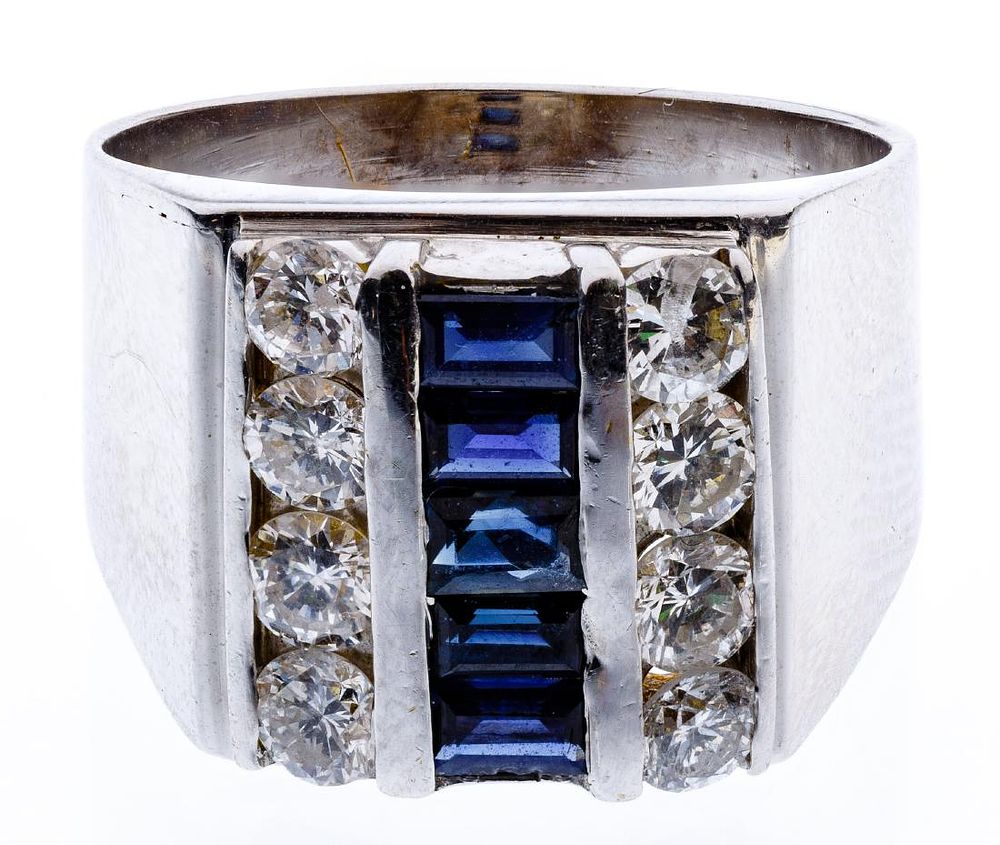 Lot 168: 14k White Gold, Sapphire and Diamond Ring