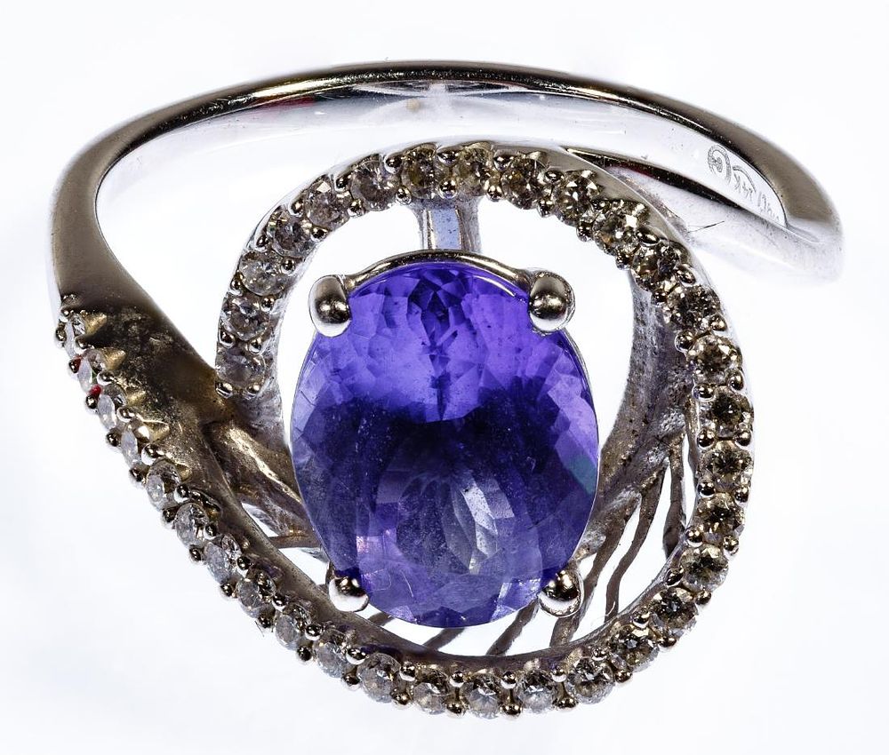 Lot 176: Rallati 14k White Gold, Iolite and Diamond Ring