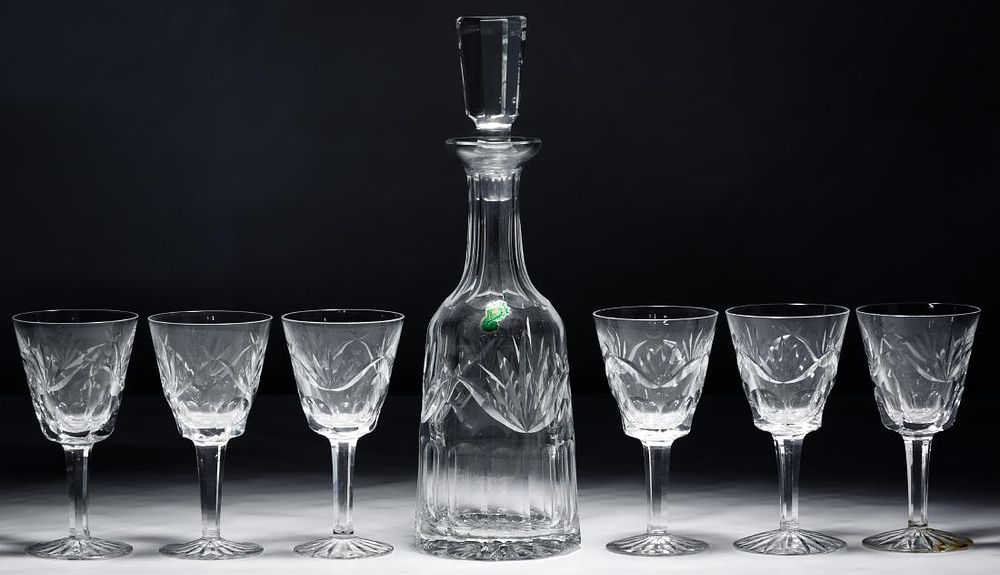 Lot 254: Waterford Crystal 'Ashling' Decanter and Wine Glasses