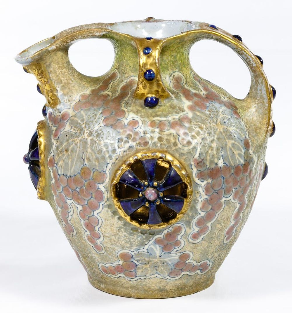Lot 261: Amphora Jeweled Double Handle Pitcher