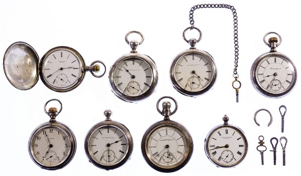 Lot 294: Sterling Silver and Coin Silver Pocket Watch Assortment