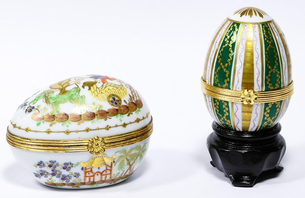 Lot 168: Tiffany & Co Hand Painted Porcelain Egg Trinket Boxes