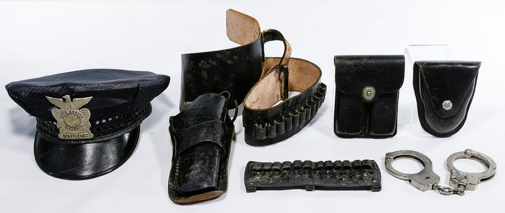 Lot 179: North Aurora Police Hat and Leather Accessory