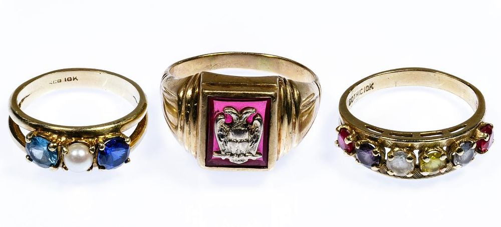 Lot 157: 10k Gold and Gemstone Ring Assortment