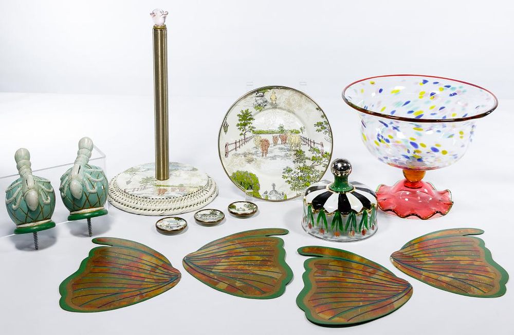 Lot 208: Mackenzie Childs Glass, Metal and Finial Assortment