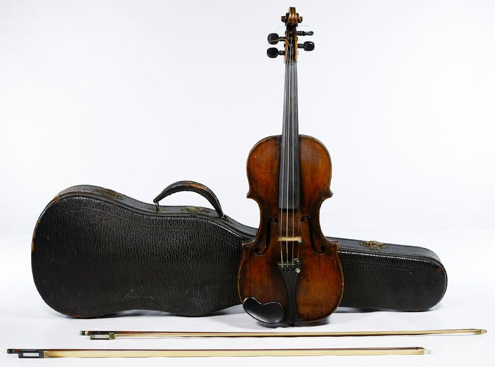 Lot 238: Violin and Bows in Leather Case