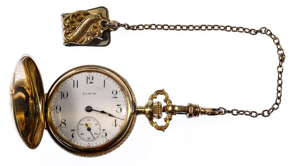 Lot 252: Elgin 14k Multi-color Gold Hunter Case Pocket Watch