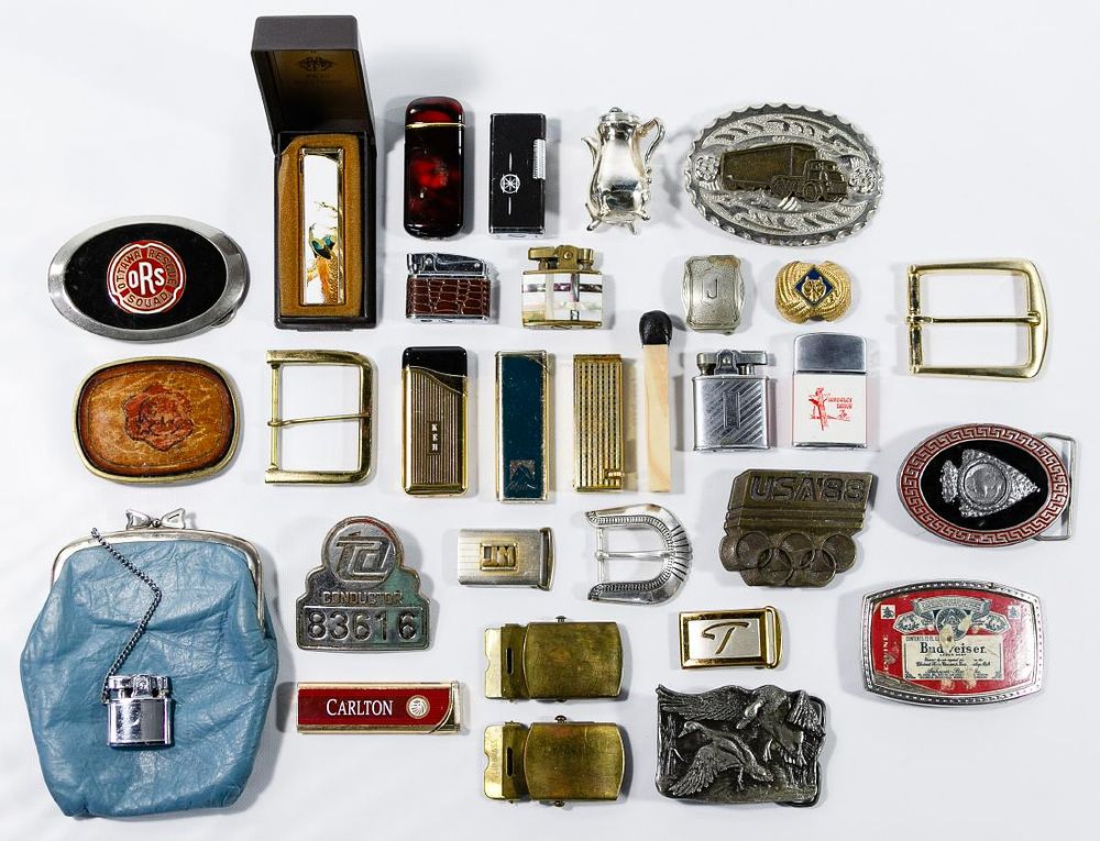 Lot 290: Bolo Tie, Belt Buckle and Lighter Assortment