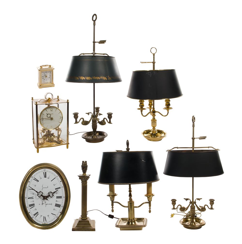 Lot 345: Brass Lamp and Clock Assortment