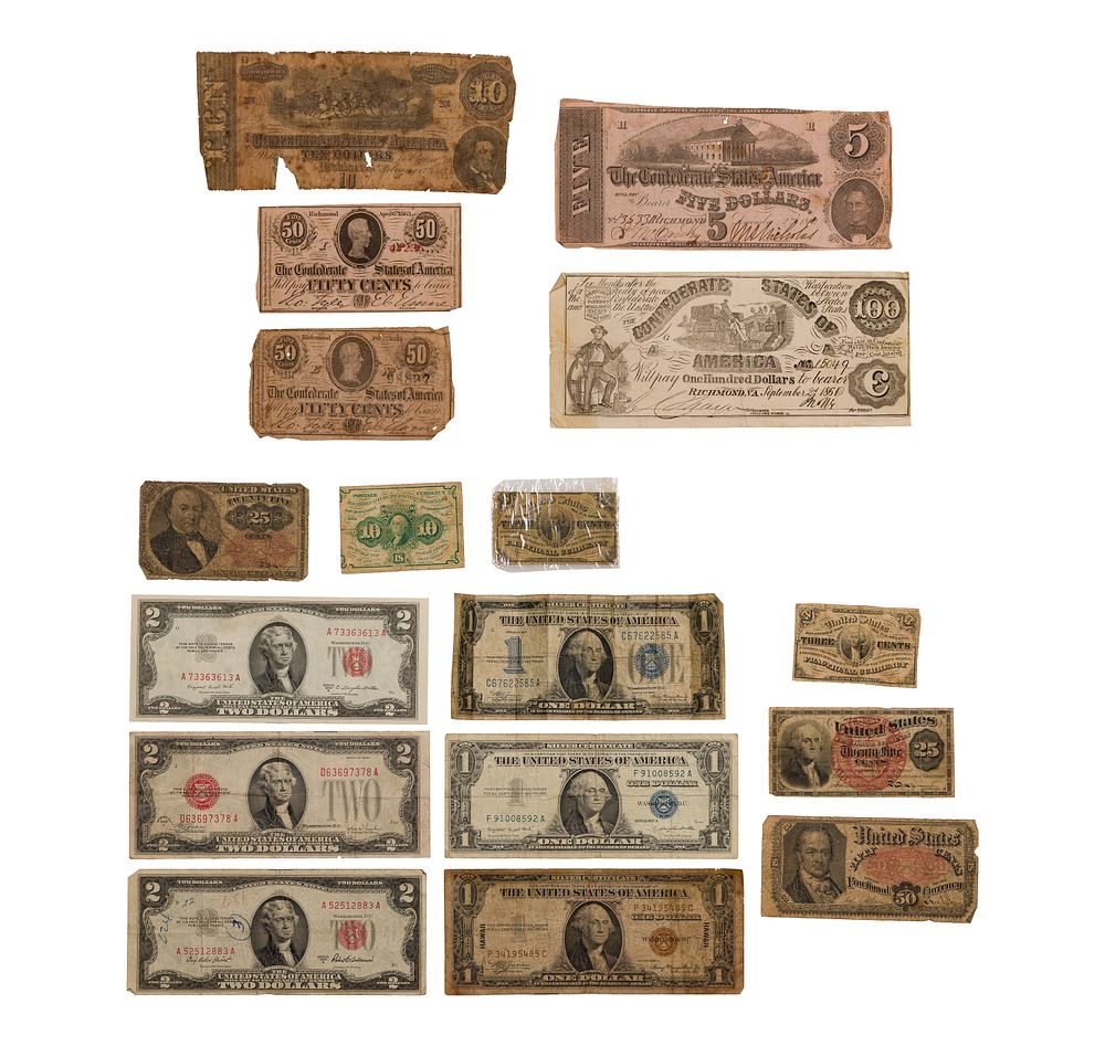 Lot 380: US, Confederate Fractional and Small Note Assortment