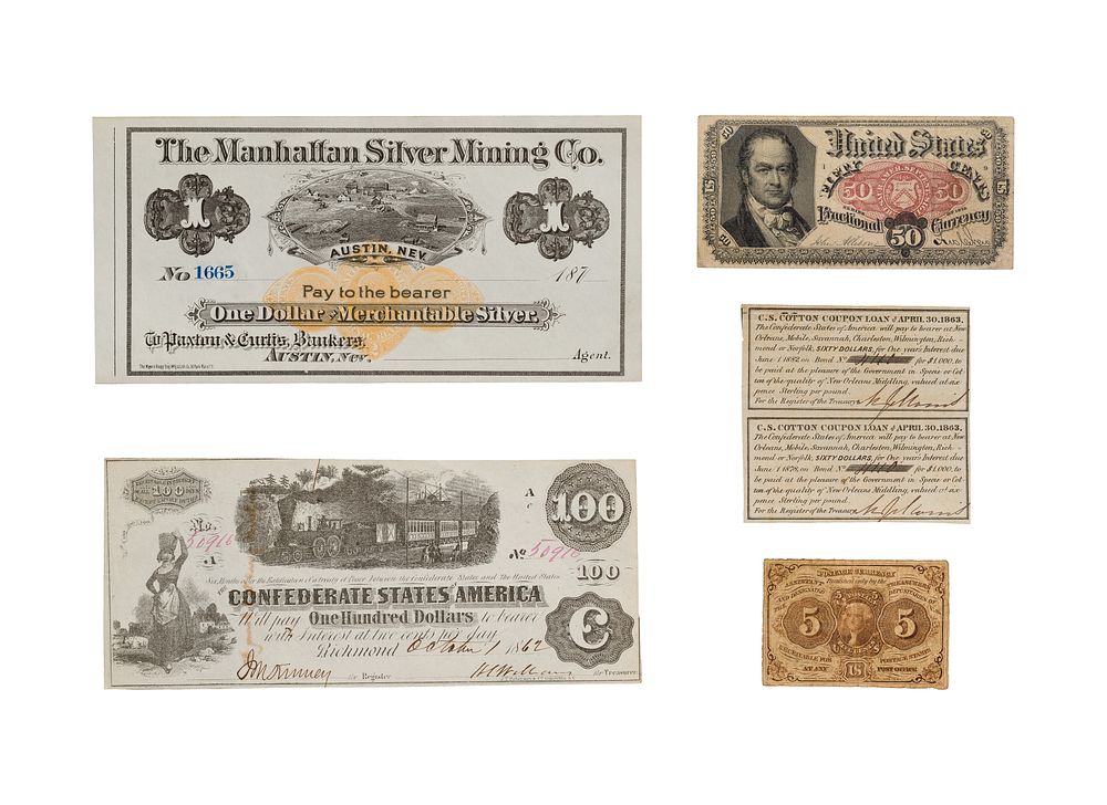 Lot 382: US Fractional, Confederate and Merchantable Note Assortment