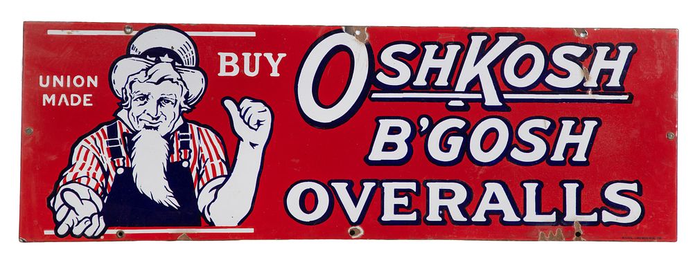 Lot 406: OshKosh B'Gosh Overalls Advertising Porcelain Sign