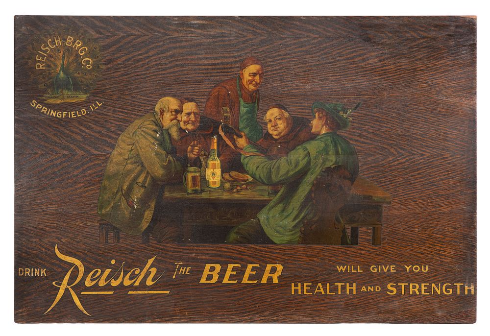 Lot 411: Reisch Brg. Co. Wood Advertising Sign