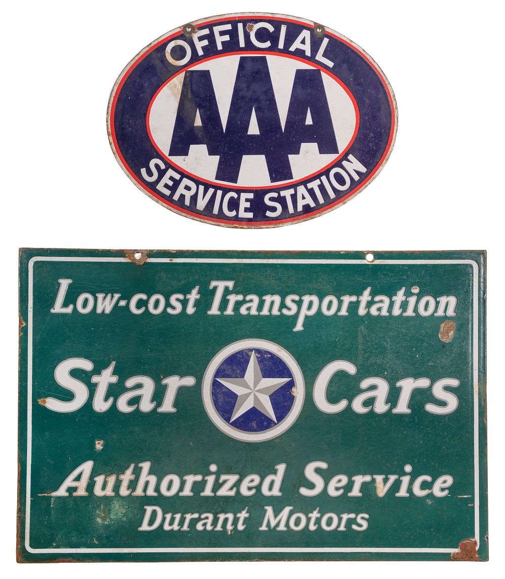Lot 417: Automotive Double Sided Enameled Metal Advertising Signs