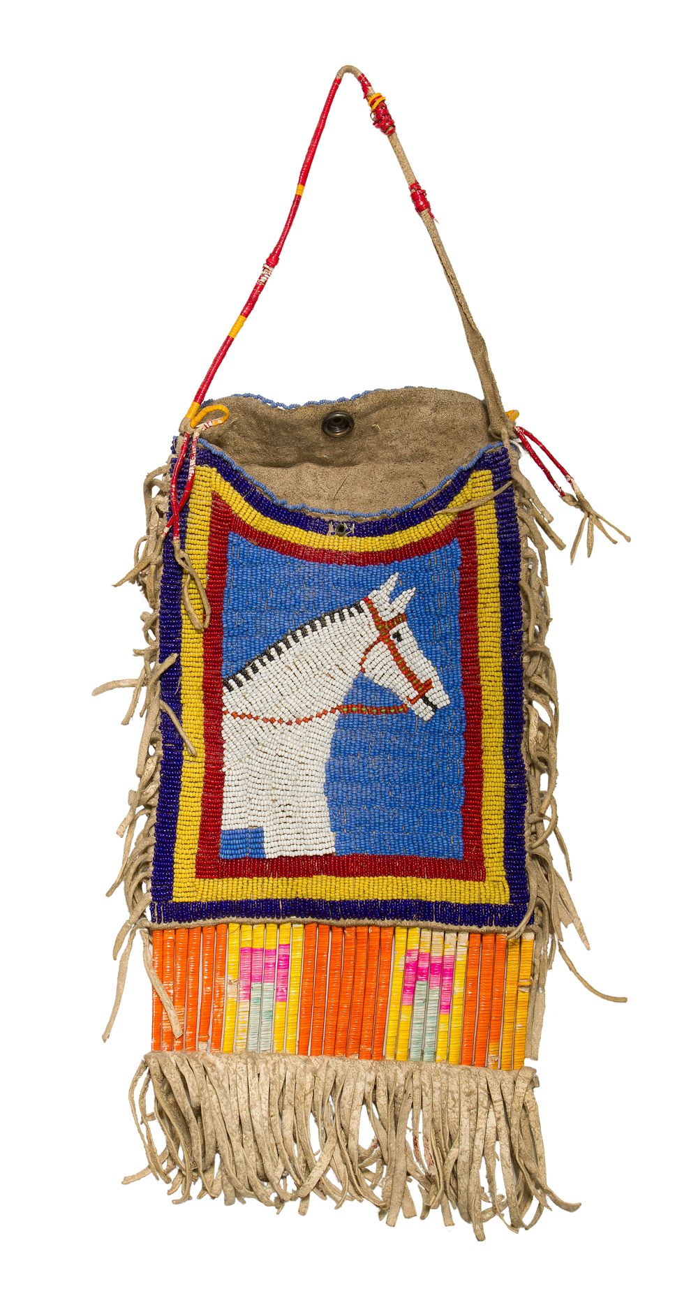 Lot 476: Native American Plains Indian Pictorial Beaded Pipe / Mirror Bag