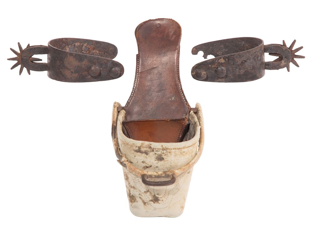 Lot 267: Steel Spurs and Leather Stirrup