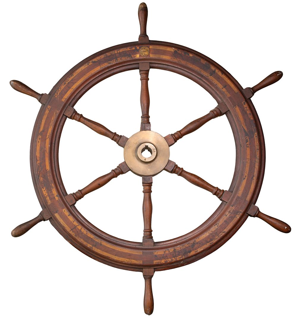 Lot 268: American Engineering Company Wood and Brass Ship's Wheel