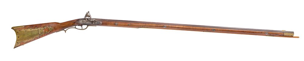 Lot 288: James Teaff (American, 1796-1861) Long Rifle Flintlock Black Powder Muzzleloader