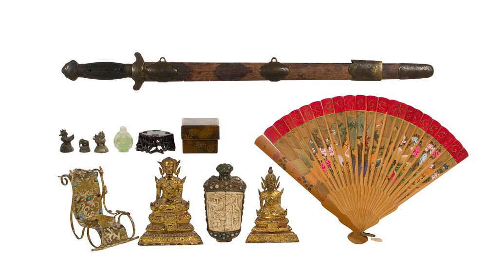 Lot 291: Chinese Jian Sword and Asian Object Assortment