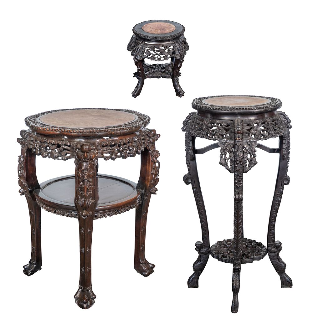 Lot 299: Chinese Rosewood and Marble Plant Stands