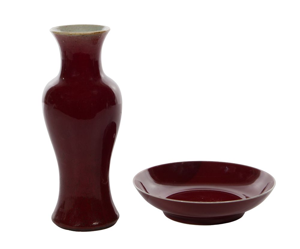 Lot 309: Chinese Sang de Boeuf Porcelain Vase and Bowl