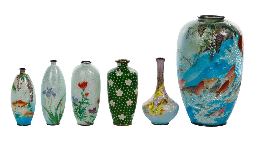 Lot 333: Japanese Ginbari Silver Cloisonne Vases