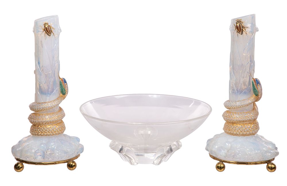 Lot 350: Baccarat Enamel Opalescent Glass Vases