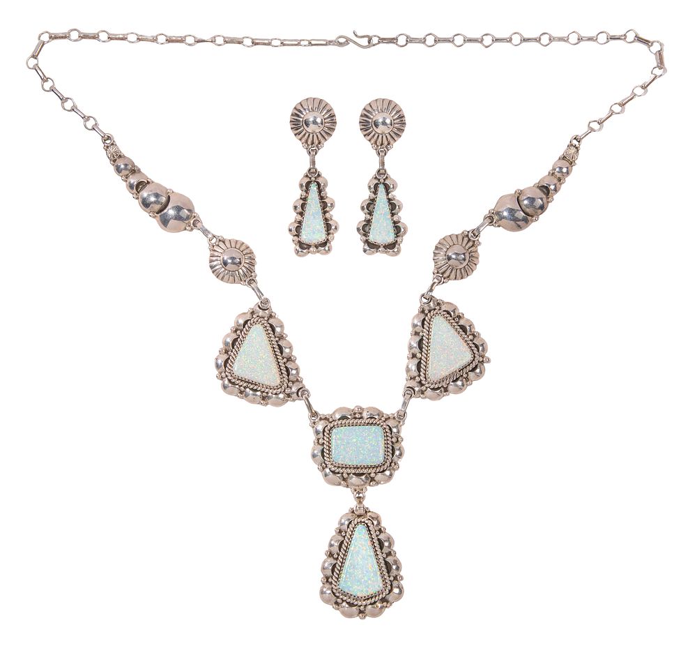 Lot 269: Clem Nalwood Native American Sterling Silver and Opal Jewelry Suite