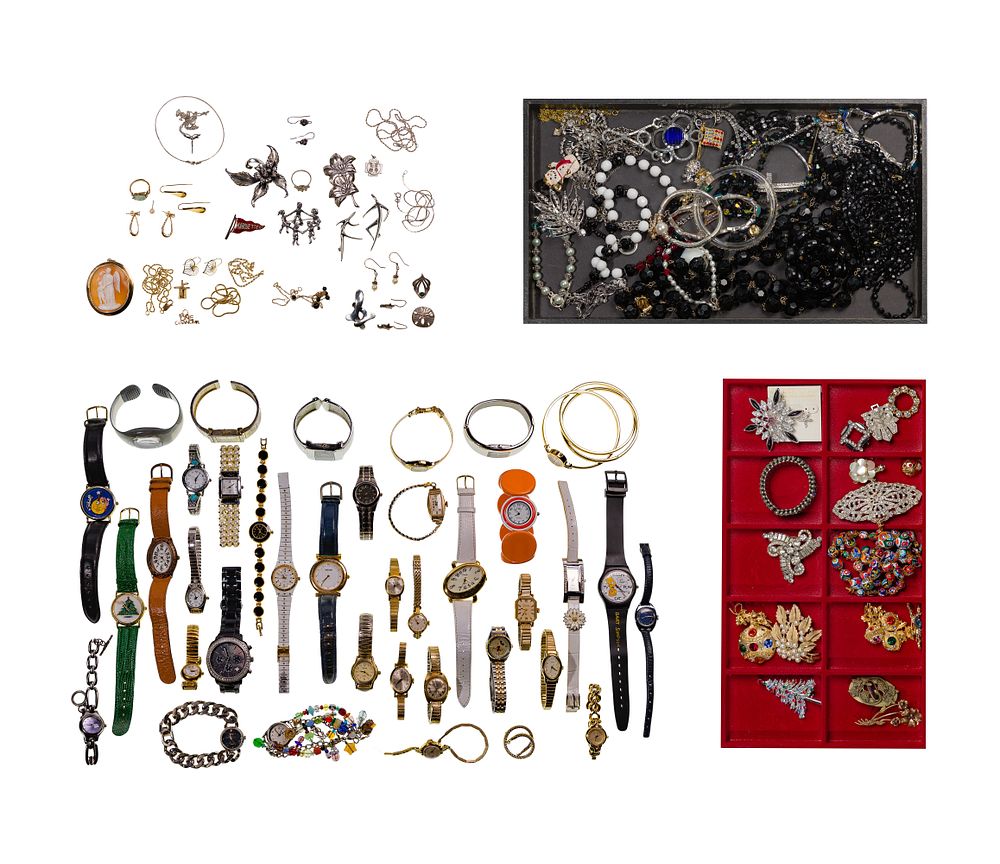 Lot 272: 14k Gold, 10k Gold, Sterling Silver, Rhinestone and Costume Jewelry Assortment