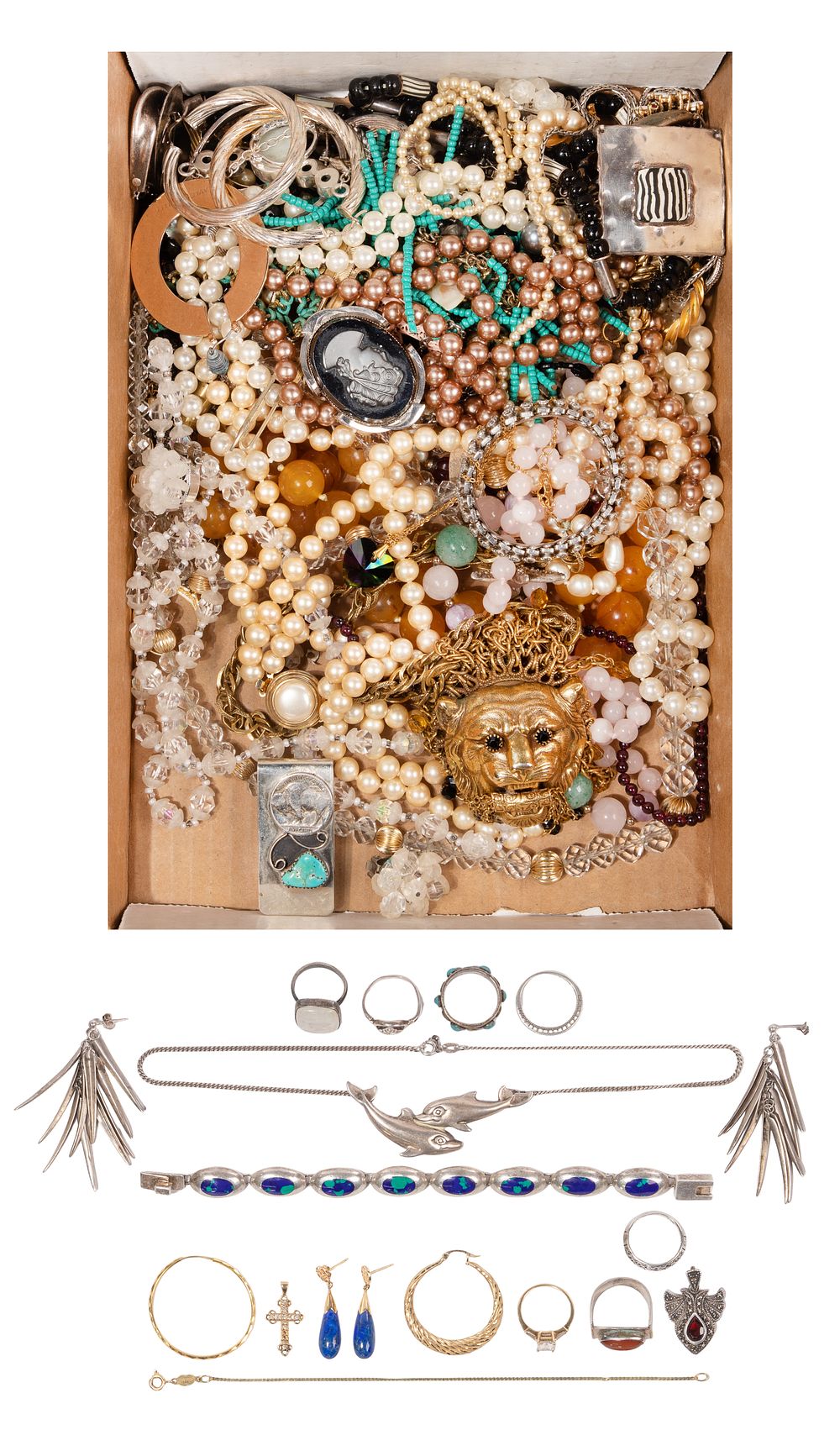 Lot 275: Gold, Sterling Silver and Costume Jewelry Assortment
