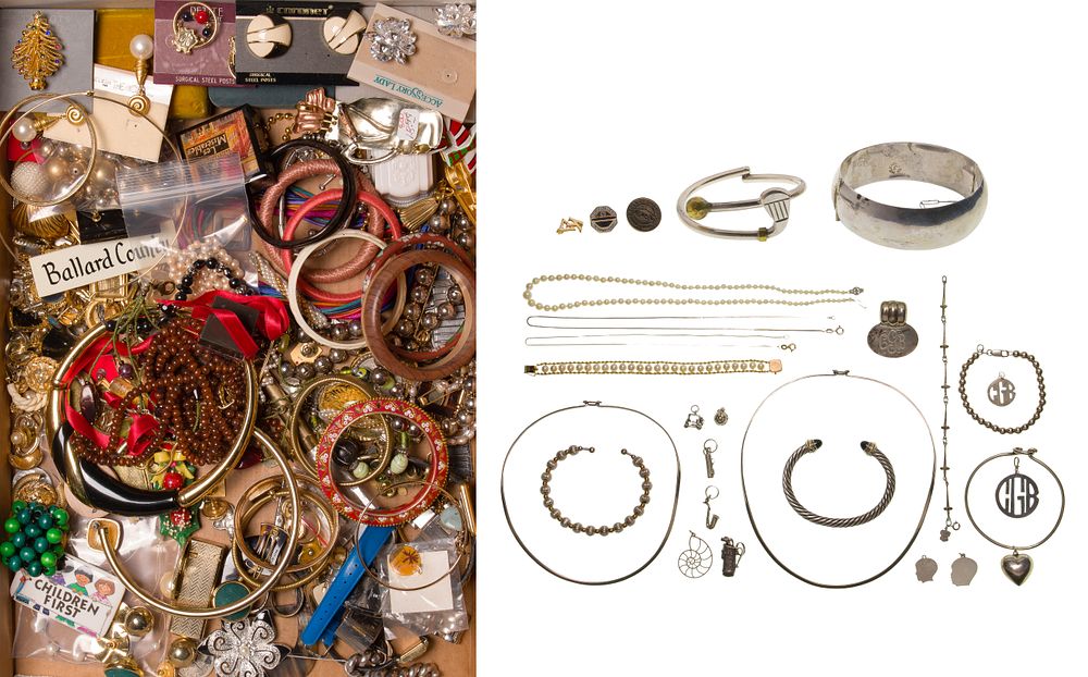 Lot 277: Gold, Sterling Silver and Costume Jewelry and Wristwatch Assortment