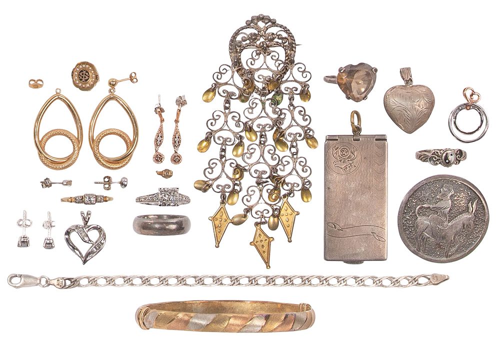 Lot 278: Gold, Sterling Silver and Costume Jewelry and Wristwatch Assortment