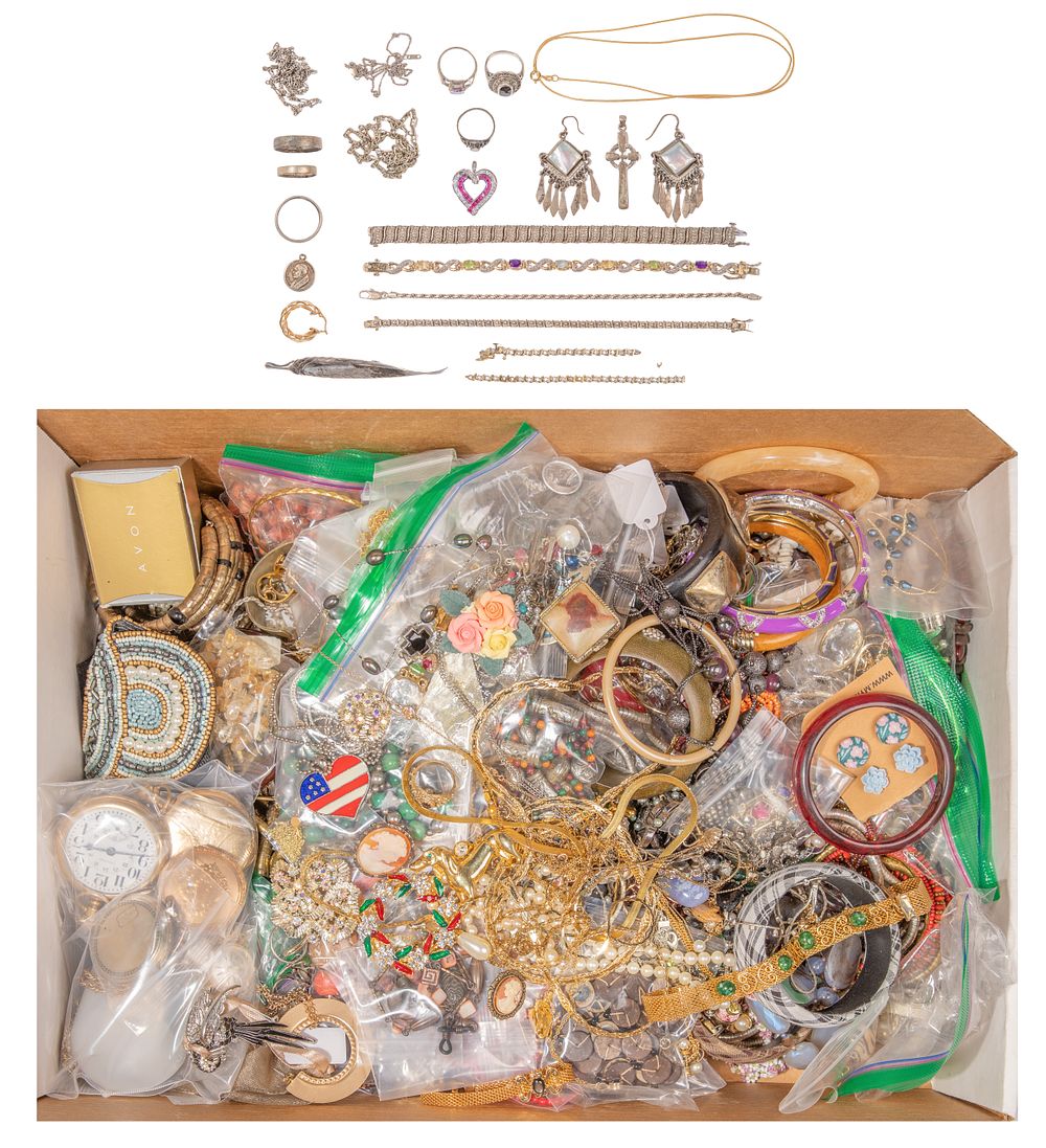 Lot 285: Gold, Sterling Silver and Costume Jewelry and Watch Assortment