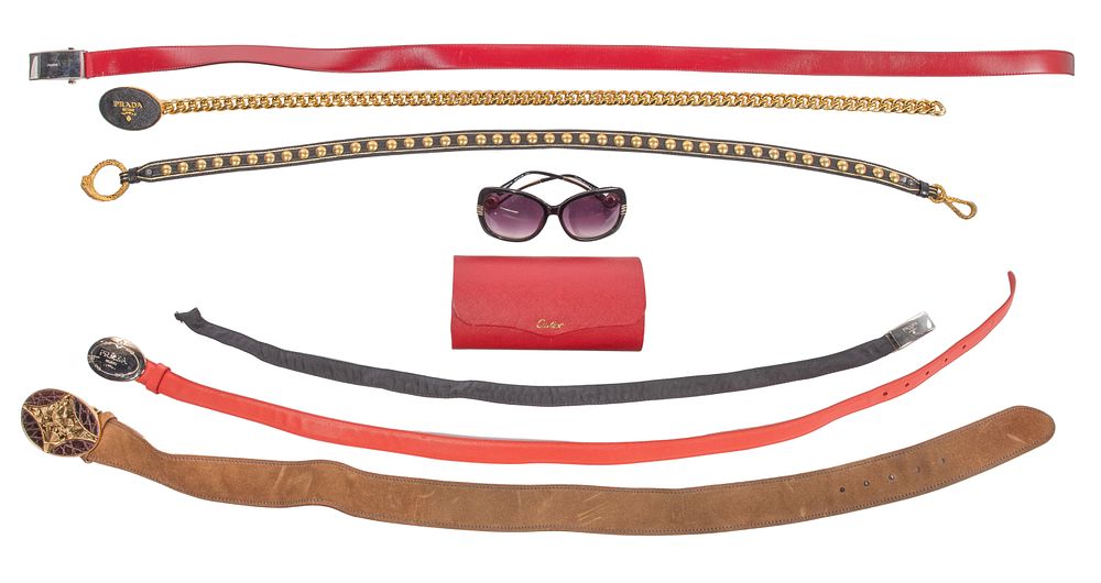 Lot 274: Prada Belt Assortment and Cartier Sunglasses