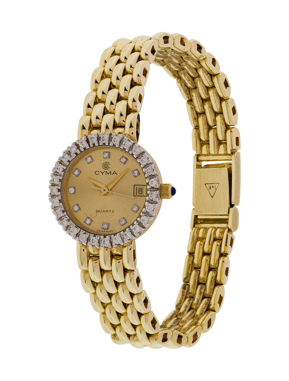 Lot 298: Cyma 14k Yellow Gold and Diamond Case and Band Wristwatch